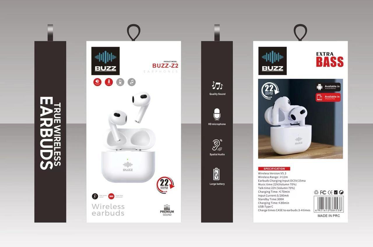 Buzz Z 2 Écouteurs Bluetooth de haut qualité Son Steréo - 22 h autonomie - Blanc