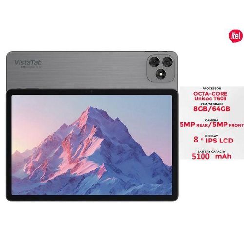 Itel Tablette Vista Tab 10 mini 4G 8"-64GB 8GB RAM (3+5) 5100 mAh-Grey