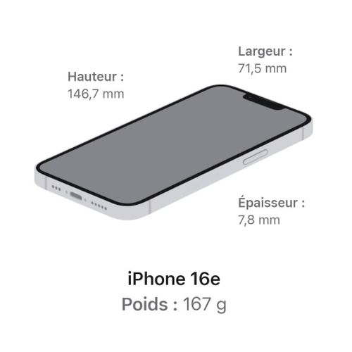 Apple iPhone 16e 128 Go white 8 Go RAM 48 Mpx 6.1 Puce A18 iOS Bouton Action 5G