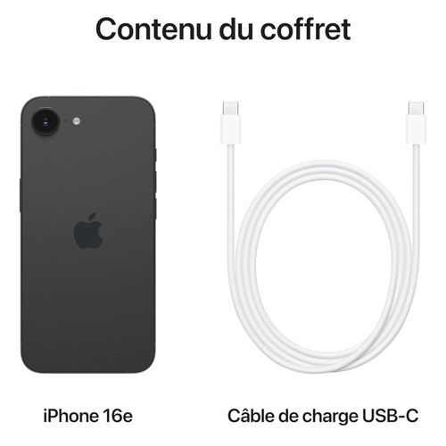 Apple iPhone 16e 128 Go Noir 8 Go RAM 48 Mpx 6.1 Puce A18 iOS Bouton Action 5G