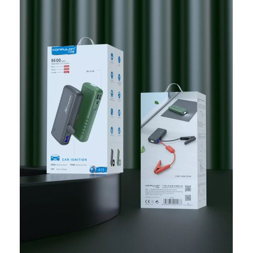 Konfulon Power Bank 9600mAh et Chargeur de Démarrage d'urgence avec Grande Capacité - Vert