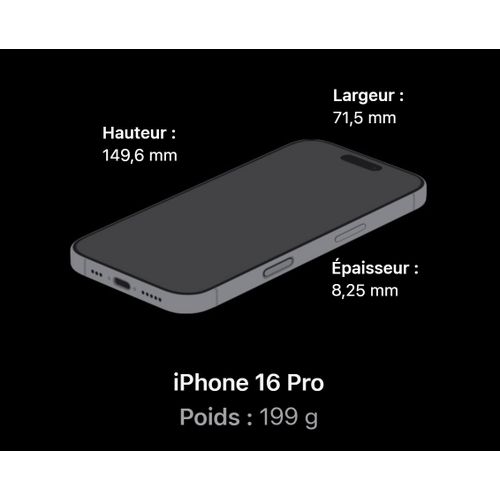 Apple iPhone 16 Pro – 6,3" – 256 Go – 8 Go RAM – Titane Noir
