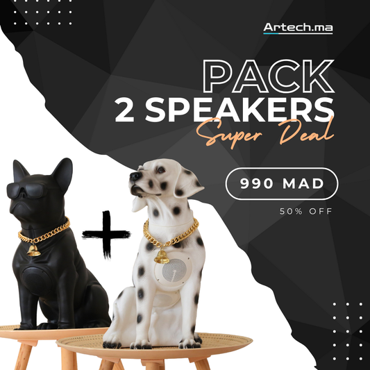 Pack Black Friday : 2 Haut-parleurs Bulldog & Dalmatien - Son exceptionnel - 55 cm