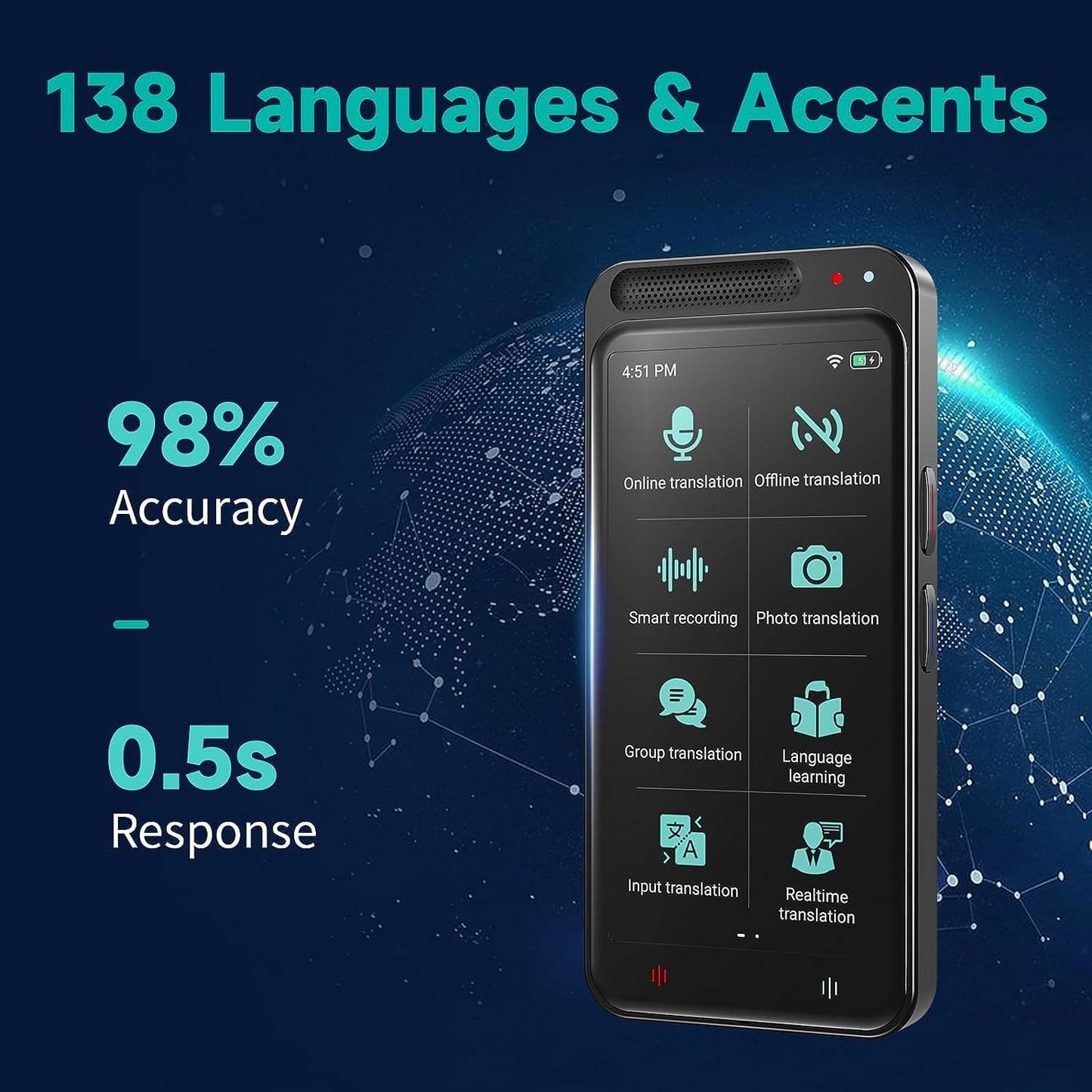 VORMOR ™ Traducteur Portable avec 138 Langues, Vocal Intelligent en Temps Réel
